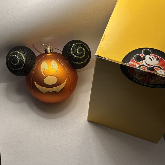 Preowned DisneyParks Happy Halloween Mickey Face glass Christmas ornament - Picture 5 of 7